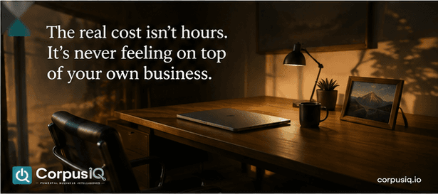 The real cost isn't hours. It's never feeling on top of your own business, over a dim office desk