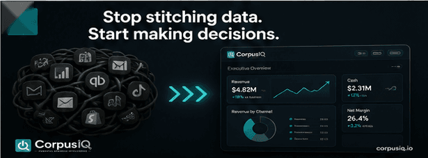 Stop stitching data. Start making decisions, tangled tool icons versus a clean executive dashboard