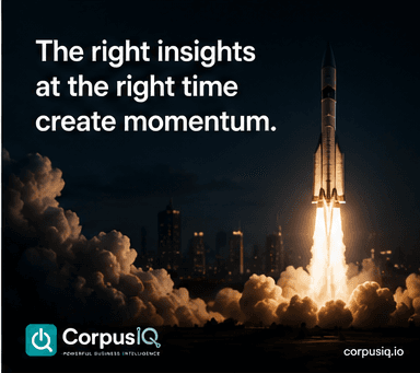 The right insights at the right time create momentum, over a rocket launching above a city