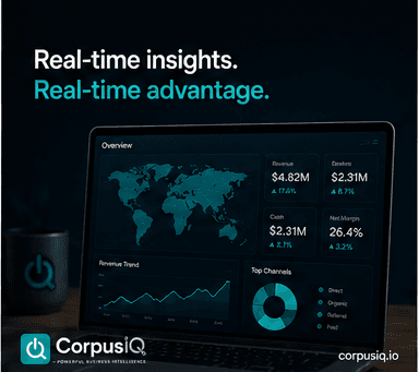Live insights. Live advantage, over a dashboard with a world map and metrics
