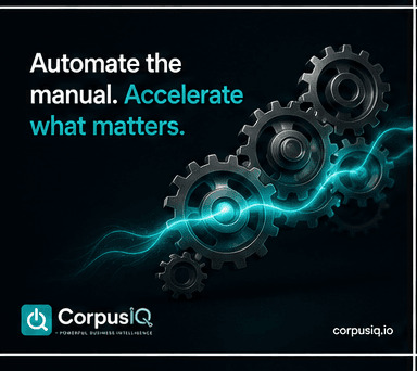 Automate the manual. Accelerate what matters, over interlocking gears with a bright energy trail