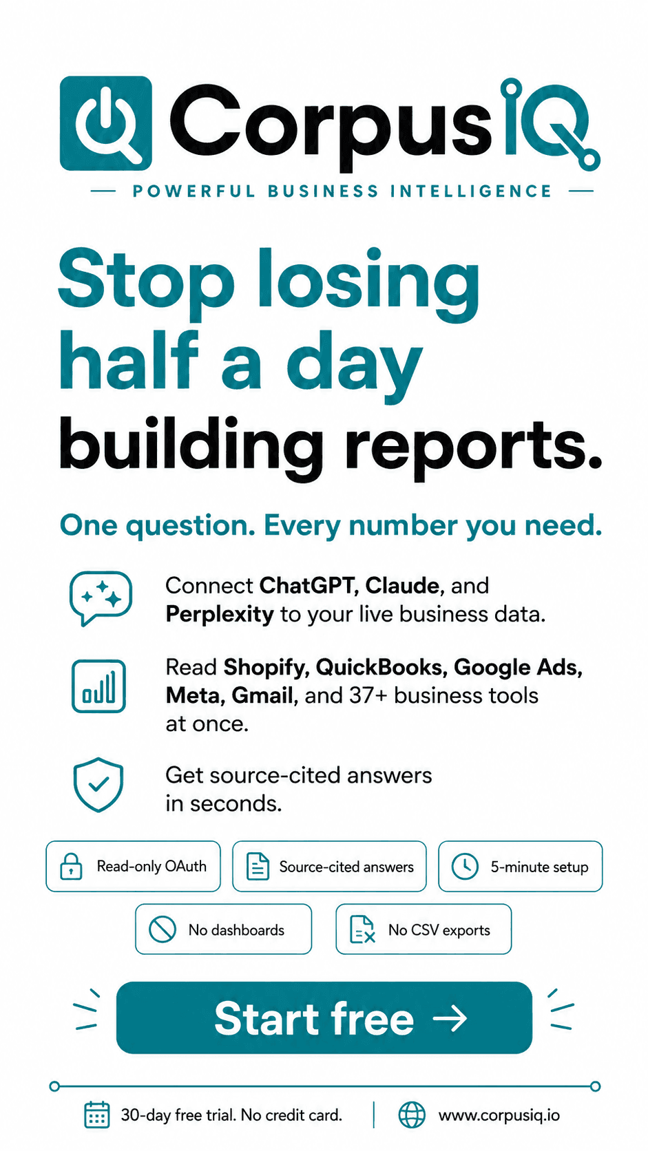 Stop losing half a day building reports. One question. Every number you need, a light CorpusIQ story ad